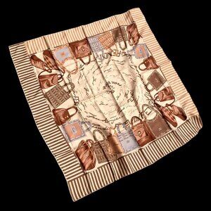 FENDI Bag & Logo Print Scarf Square Silk Brown Tan Carre 34"